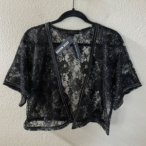 NEW Steve Madden Black Lace Ribbon Trim Cardigan OSFM NWT